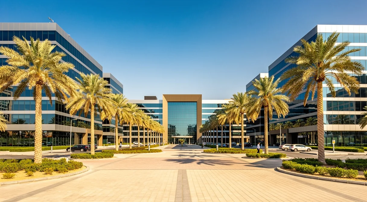 Bâtiment administratif d'une zone économique de Ras Al Khaimah illustrant les formes de sociétés